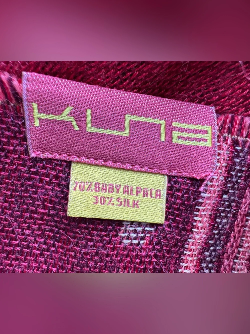 Kuna Millennium collection shawl scarf silk alpaca Nazca culture cherry red pink